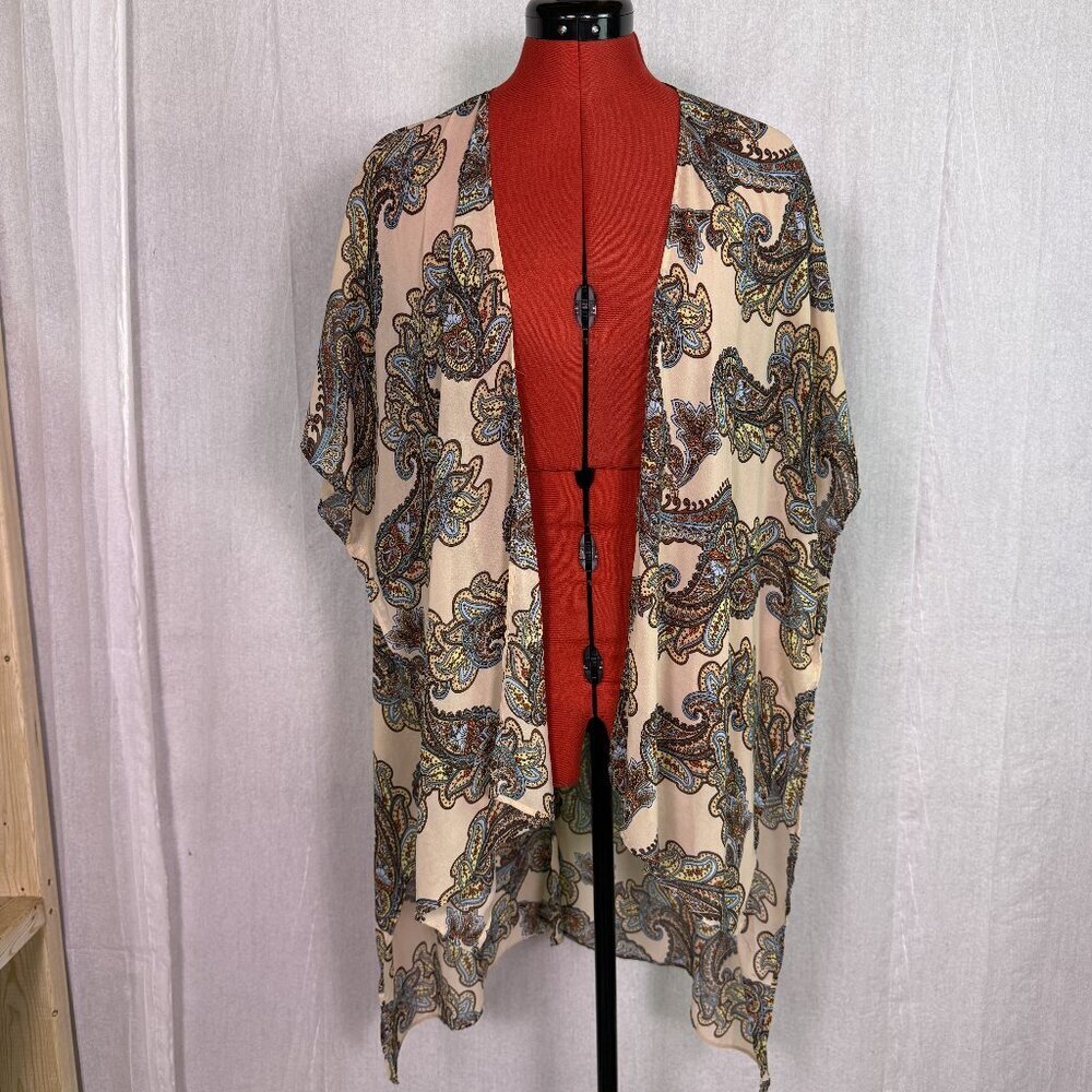 Black Tape_ Womens Floral Paisley Printed Open Front Kimono Shirt Size M E829